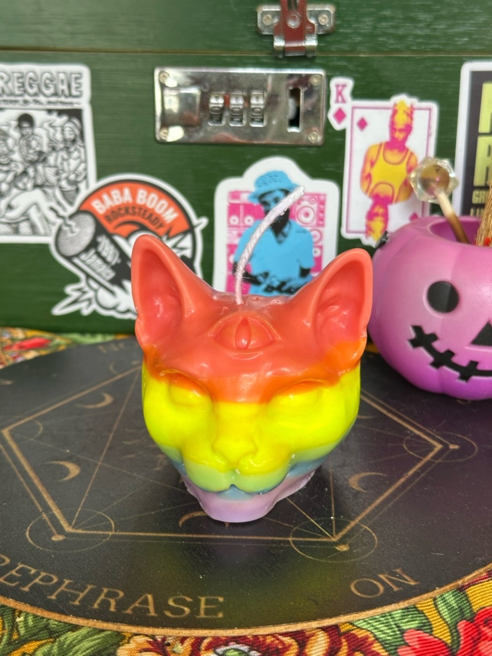 Rainbow Third Eye Cat Candle